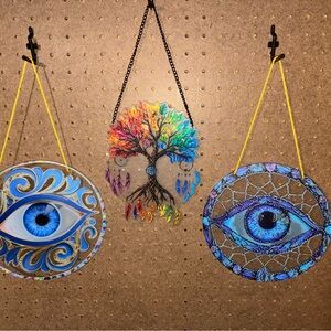 Set of 3…Two designs of Evil Eye One Tree of Life Sun Catchers